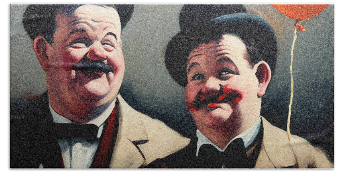 Oliver Hardy Beach Towel featuring the painting Oliver Hardy by My Head Cinema
