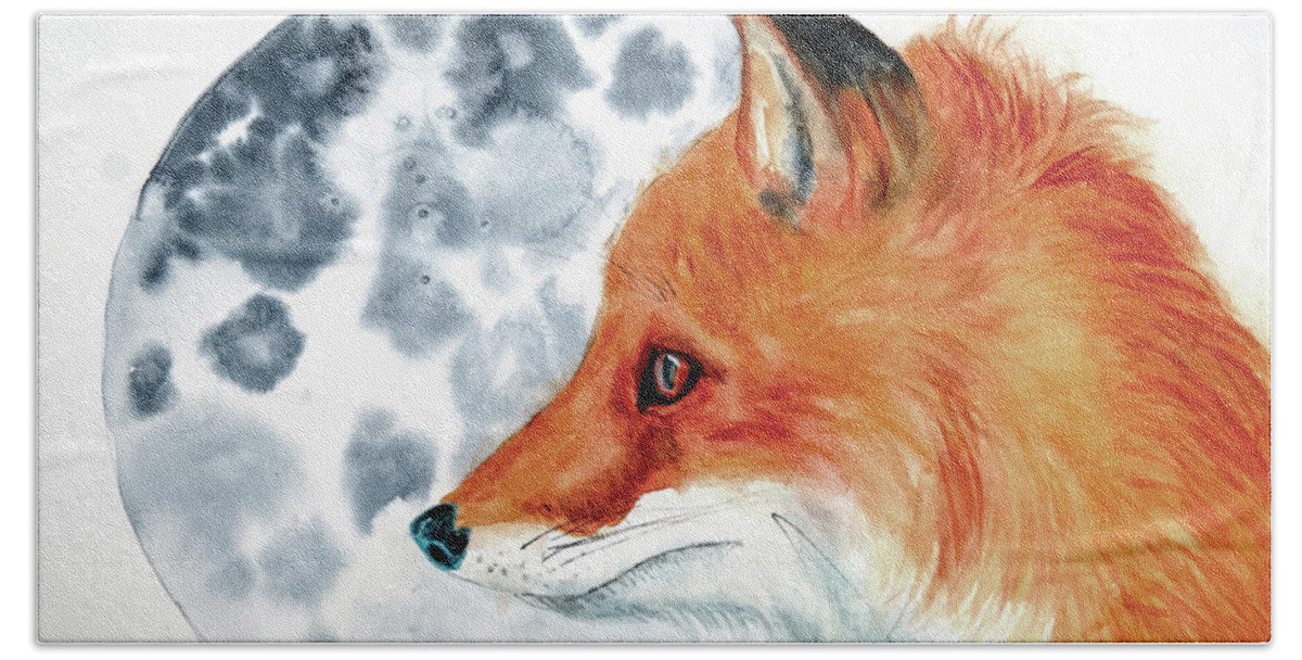 Fox Beach Towel featuring the painting Once in a Blue Moon by Jeanette Mahoney