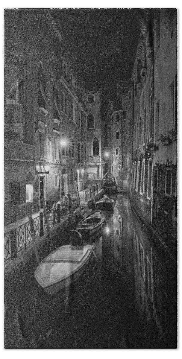 Night Beach Towel featuring the photograph One night in Venice bnw by The P