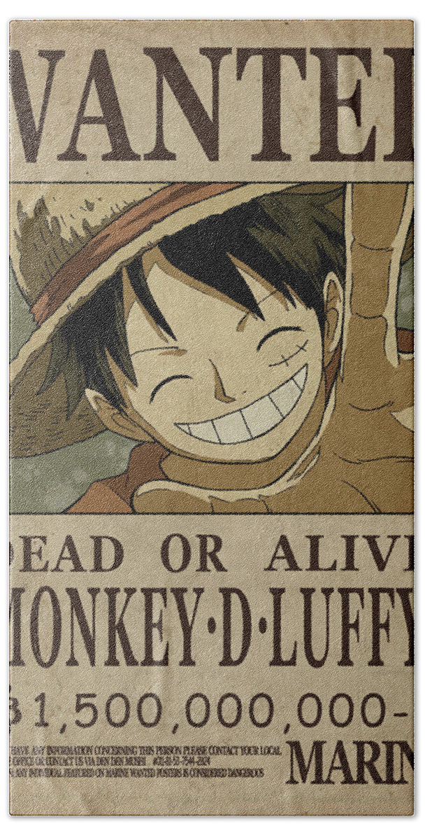 One Piece Wanted Poster - LUFFY Beach Towel by Niklas Andersen - Pixels