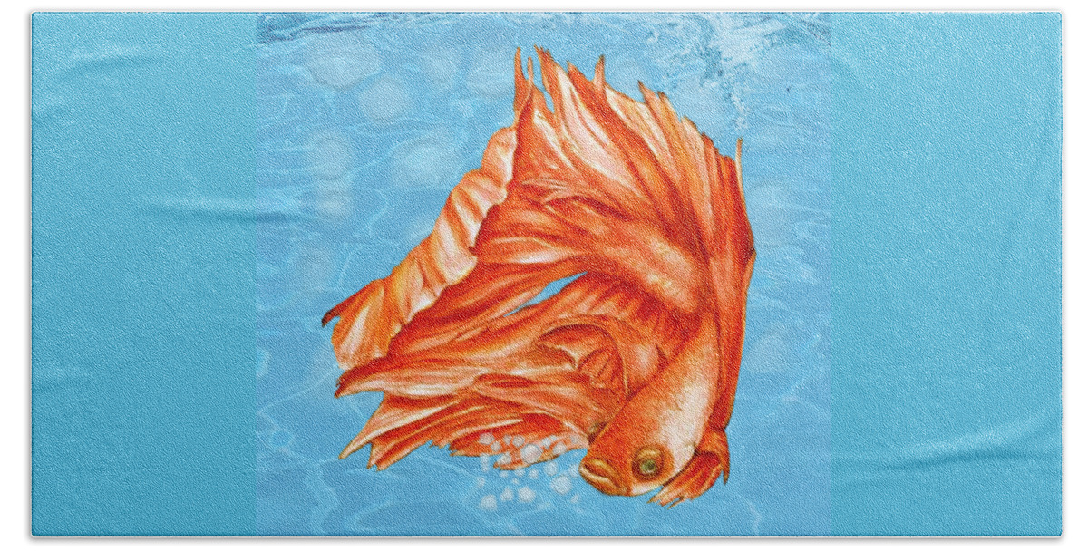 Fighting Fish Beach Towel featuring the mixed media Orange Betta Fish by Kelly Mills