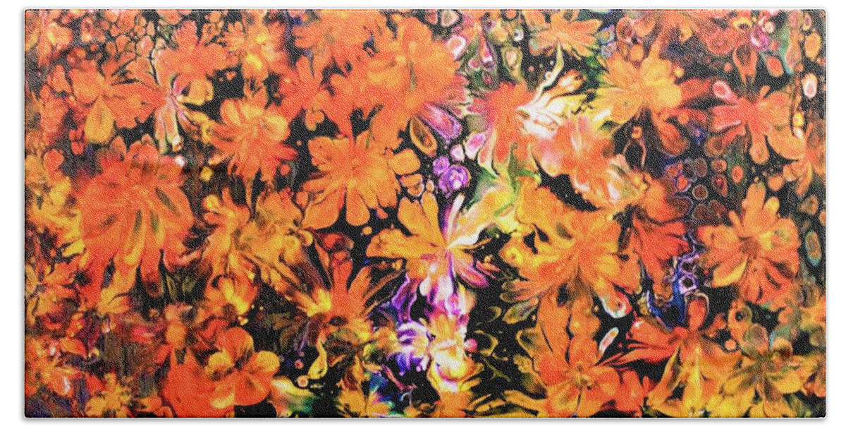  Wall Art Flowers Art Acrylic Painting Original Art Picture Wall Art Painting Art For The Living Room Office Decor Gift Idea Orange Flowers Home Décor Beach Towel featuring the painting Orange Flowers by Tanya Harr