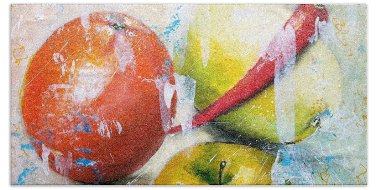 Orange Beach Towel featuring the painting Orange Fruit by Themayart