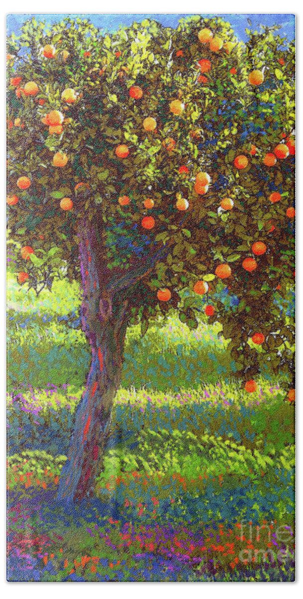 Landscape Beach Towel featuring the painting Orange Fruit Tree by Jane Small
