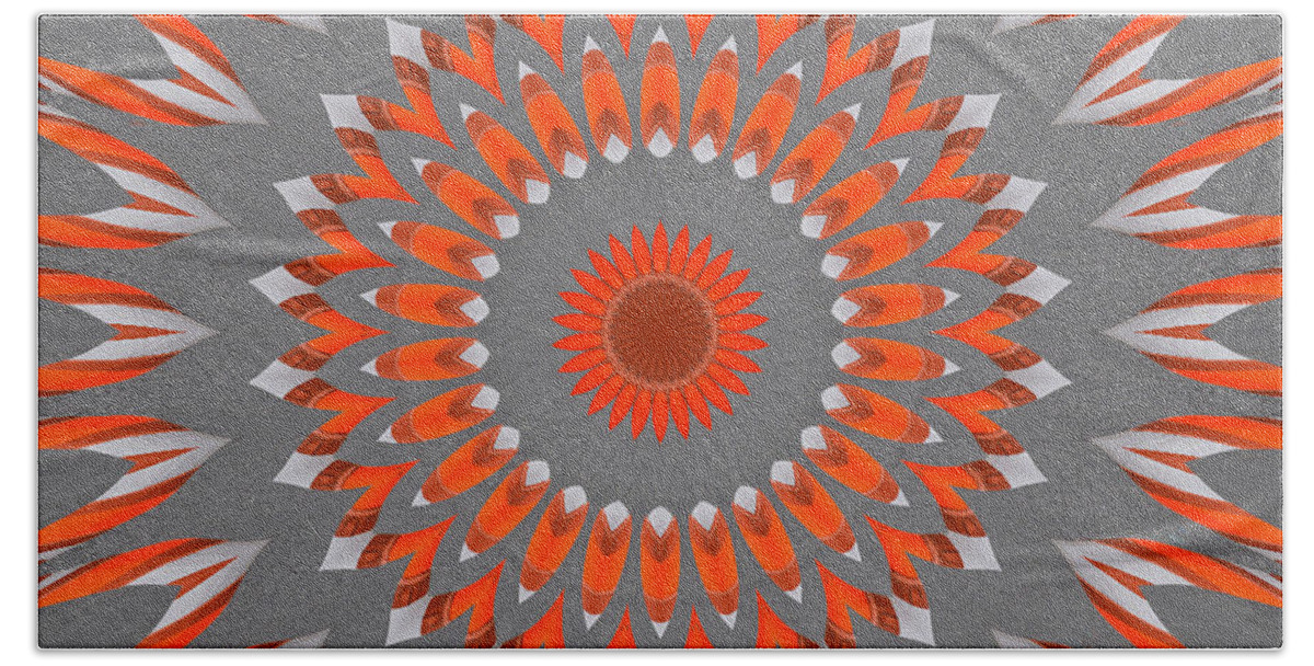 Mandala. Patterns Beach Towel featuring the digital art Orange mandala 1 --- bob-mcdonnell.pixels.com by Bob McDonnell