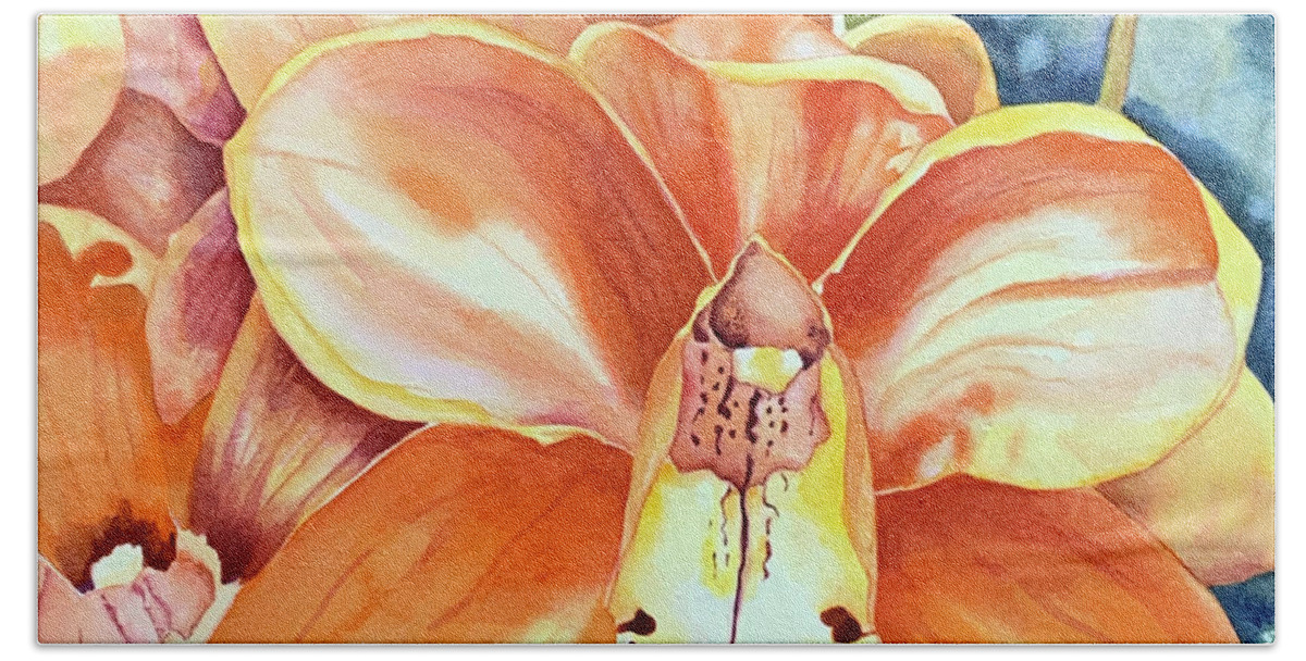 Orange Beach Towel featuring the painting Orange Orchid by Hilda Vandergriff