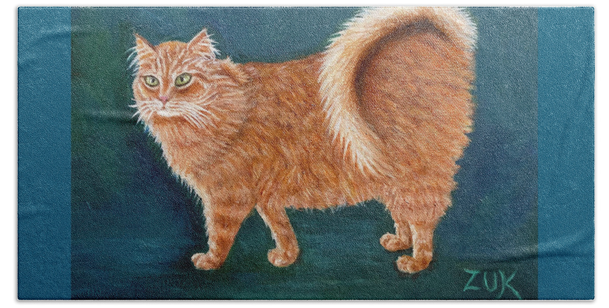 American Ringtail Cat Beach Towel featuring the painting Orange Ringtail Cat by Karen Zuk Rosenblatt