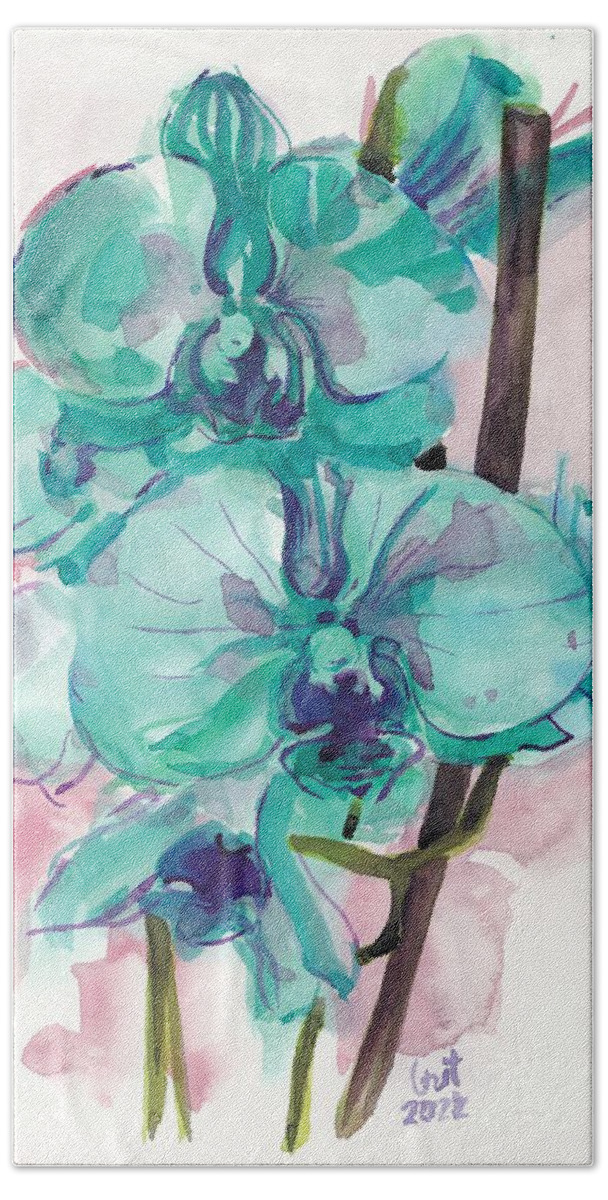 Watercolor Beach Towel featuring the painting Orchids by George Cret