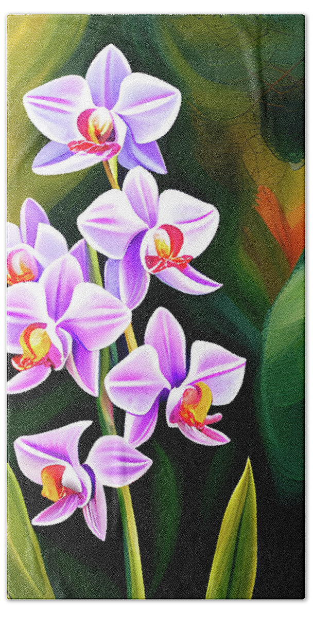 Orchids Beach Towel featuring the digital art Orchids On Green by Long Shot