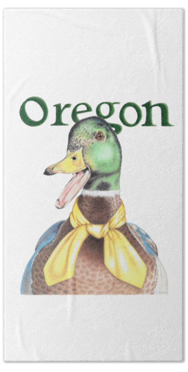 Oregon Beach Towel featuring the drawing Oregon Duck with Transparent Background by Karrie J Butler