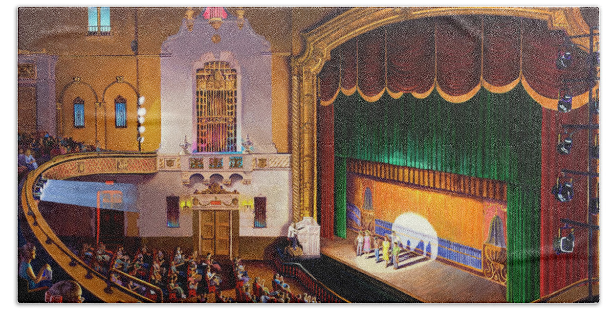 Jefferson Theatre Beach Towel featuring the painting Organ Club - Jefferson by Randy Welborn