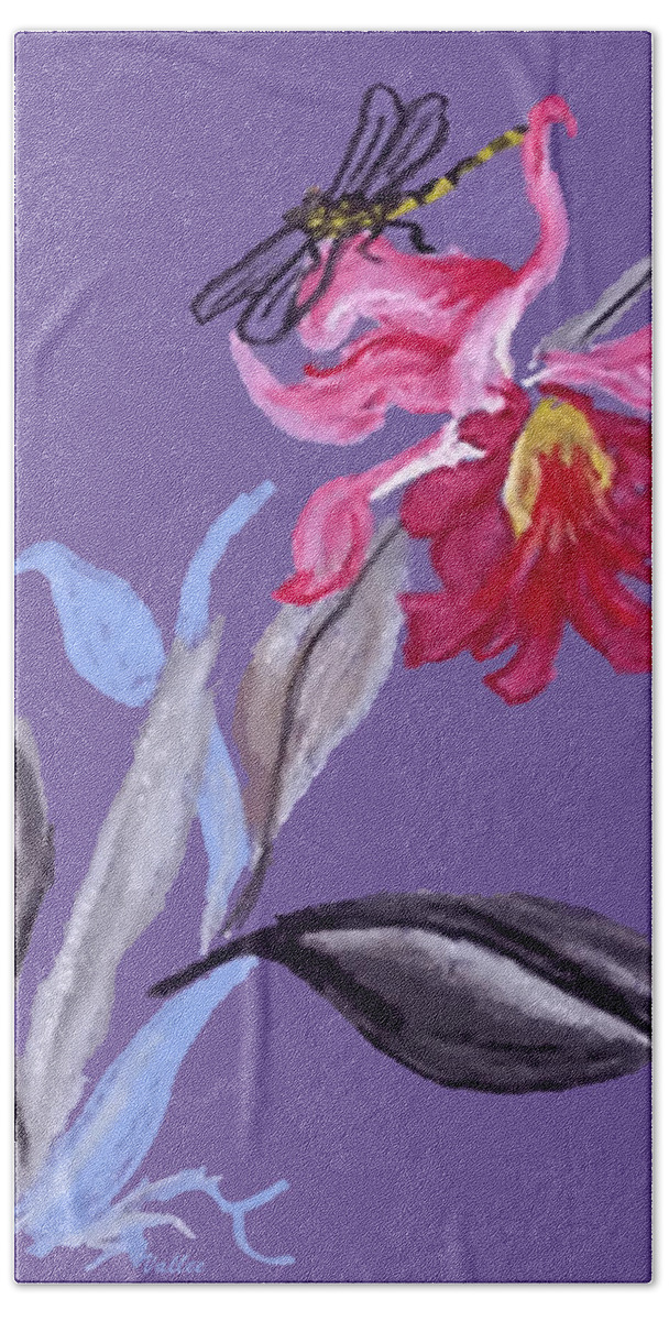 Flower Beach Towel featuring the painting Oriental Flower Series Purple by Vallee Johnson