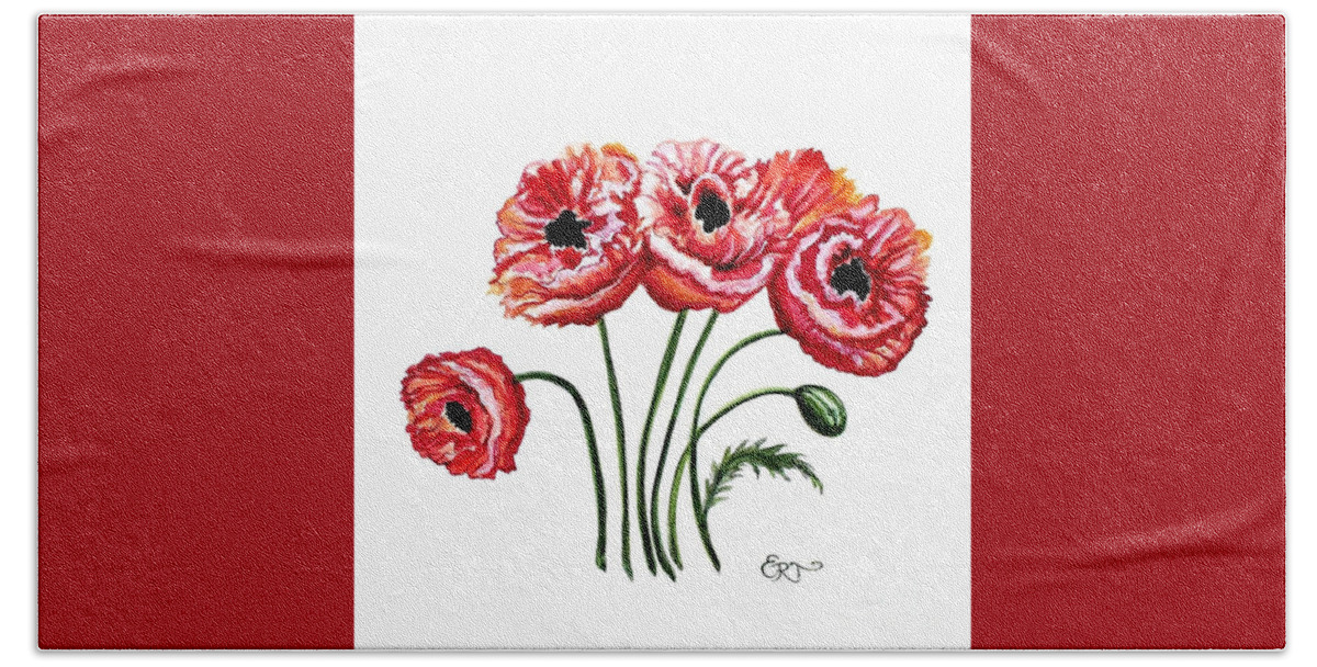 Poppies Beach Towel featuring the painting Oriental Poppies by Elizabeth Robinette Tyndall