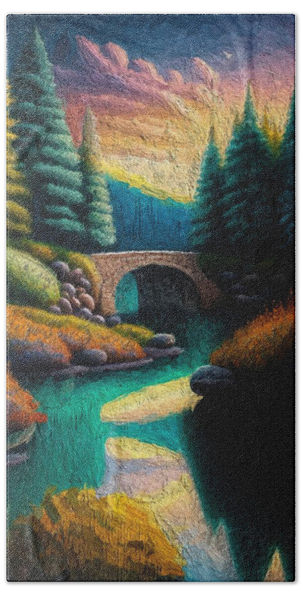 Landscape Beach Towel featuring the mixed media Ottoman Bridges - 1 by Anas Afash