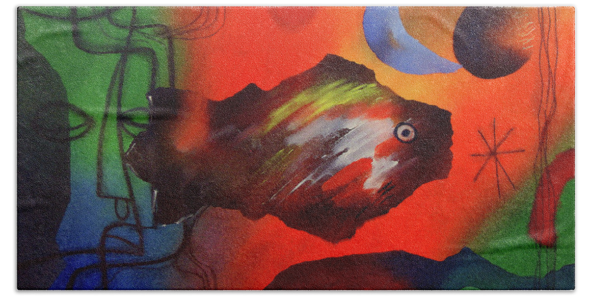 African Beach Towel featuring the painting Out Of The Deep by Winston Saoli 1950-1995