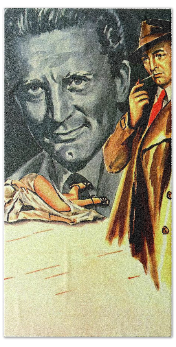 Out Beach Towel featuring the painting ''Out of the Past''-b, 1947, movie poster painting by Movie World Posters