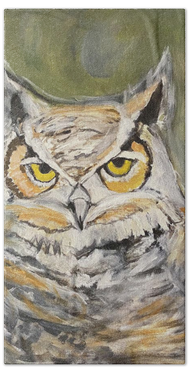 Owl Beach Towel featuring the painting Owl To You by Denice Palanuk Wilson