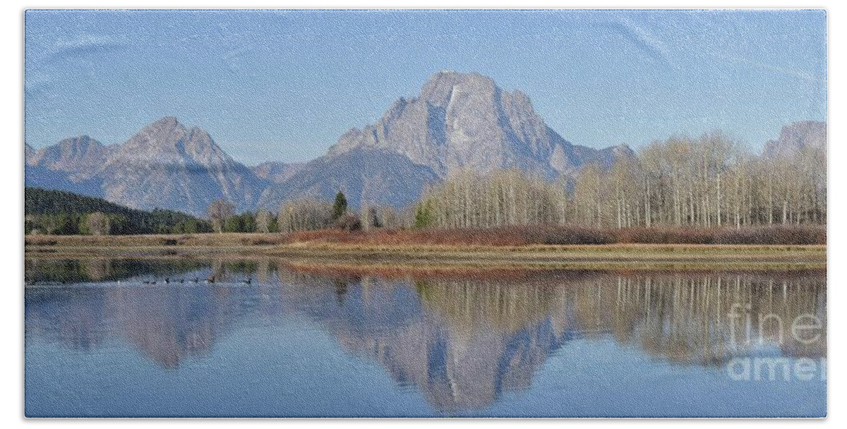 River Beach Towel featuring the photograph Oxbow Bend Pano by Ed Stokes