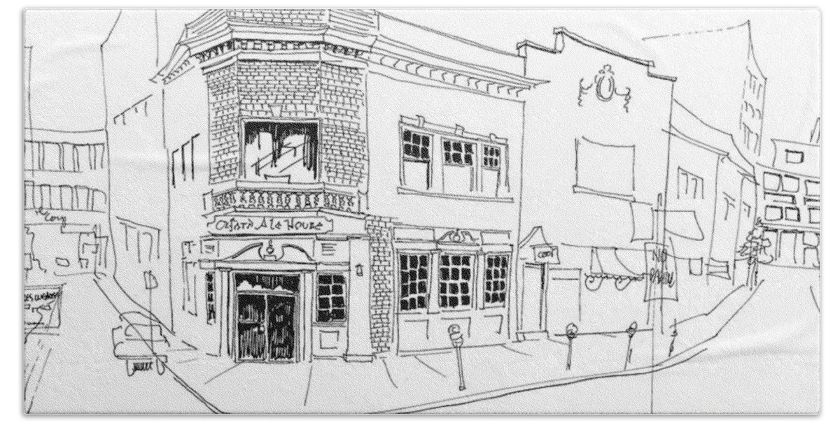 Pen & Ink Beach Towel featuring the drawing Oxford Ale House by William Renzulli