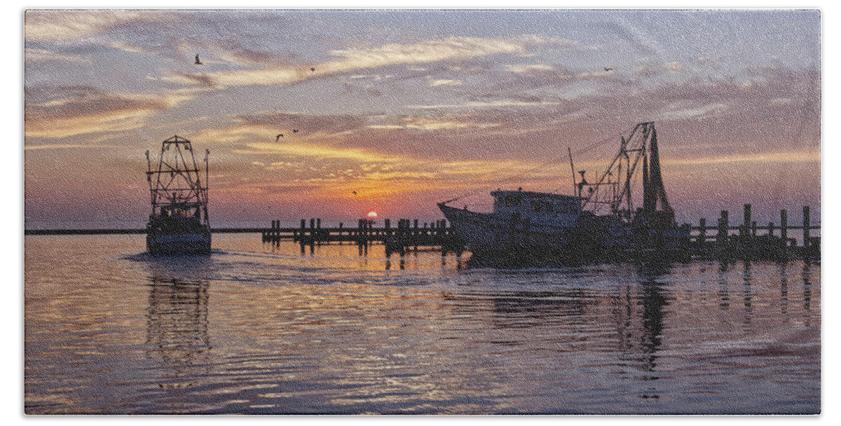Oyster Beach Towel featuring the photograph Oyster Boat by Ty Husak