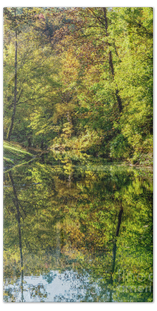 Branson Beach Towel featuring the photograph Ozarks Tranquil Autumn Reflections by Jennifer White