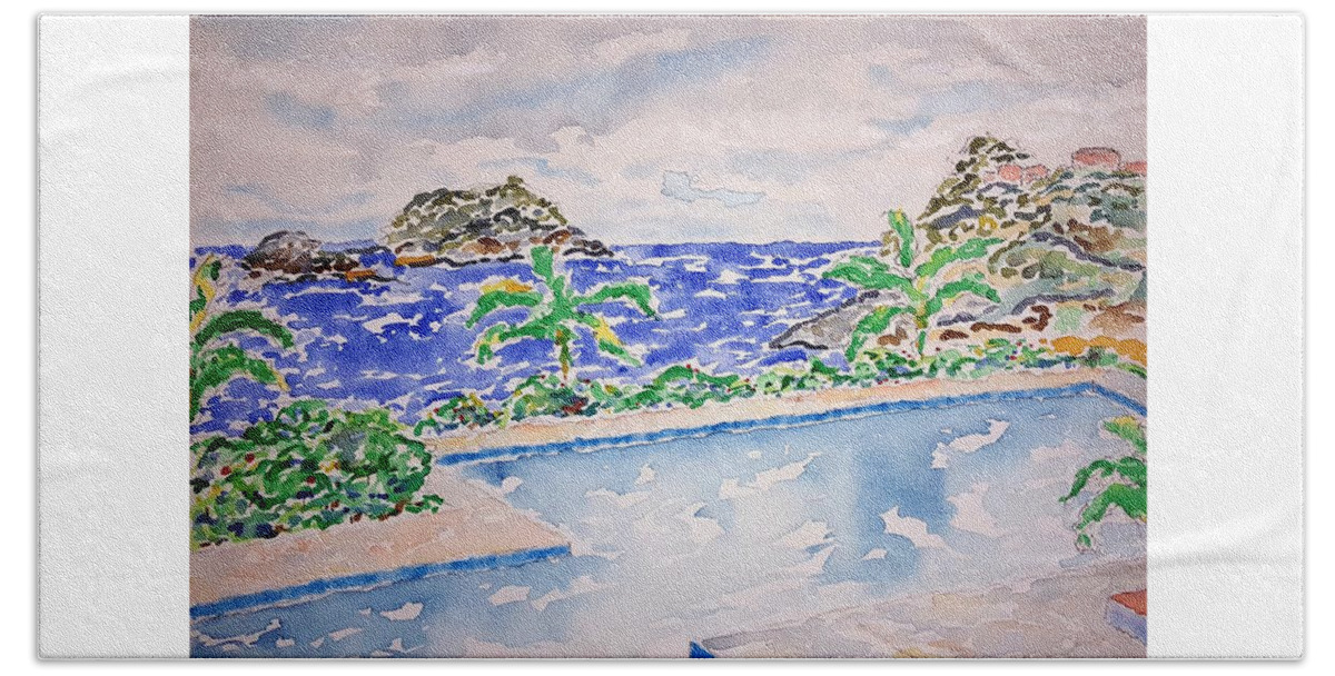 Watercolor Beach Towel featuring the painting Pacific Pool by John Klobucher