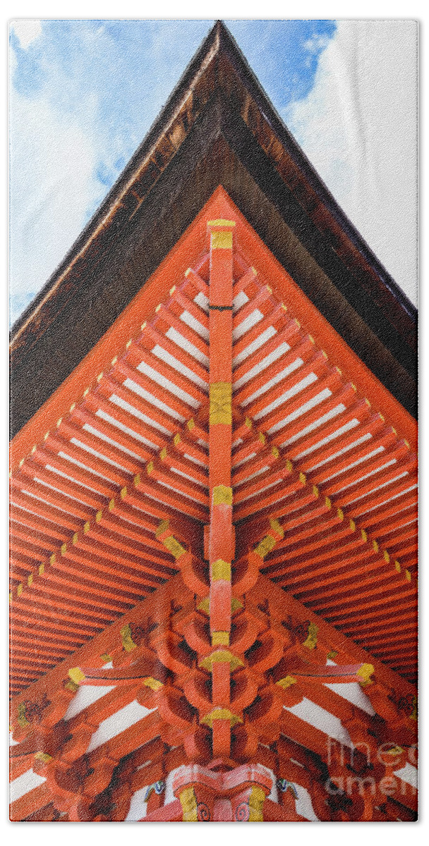Roof Beach Towel featuring the photograph Pagoda roof structure, Miyajima by Lyl Dil Creations