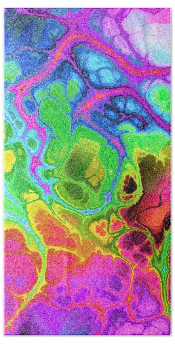 Colorful Beach Towel featuring the digital art Paino - Funky Artistic Colorful Abstract Marble Fluid Digital Art by Sambel Pedes