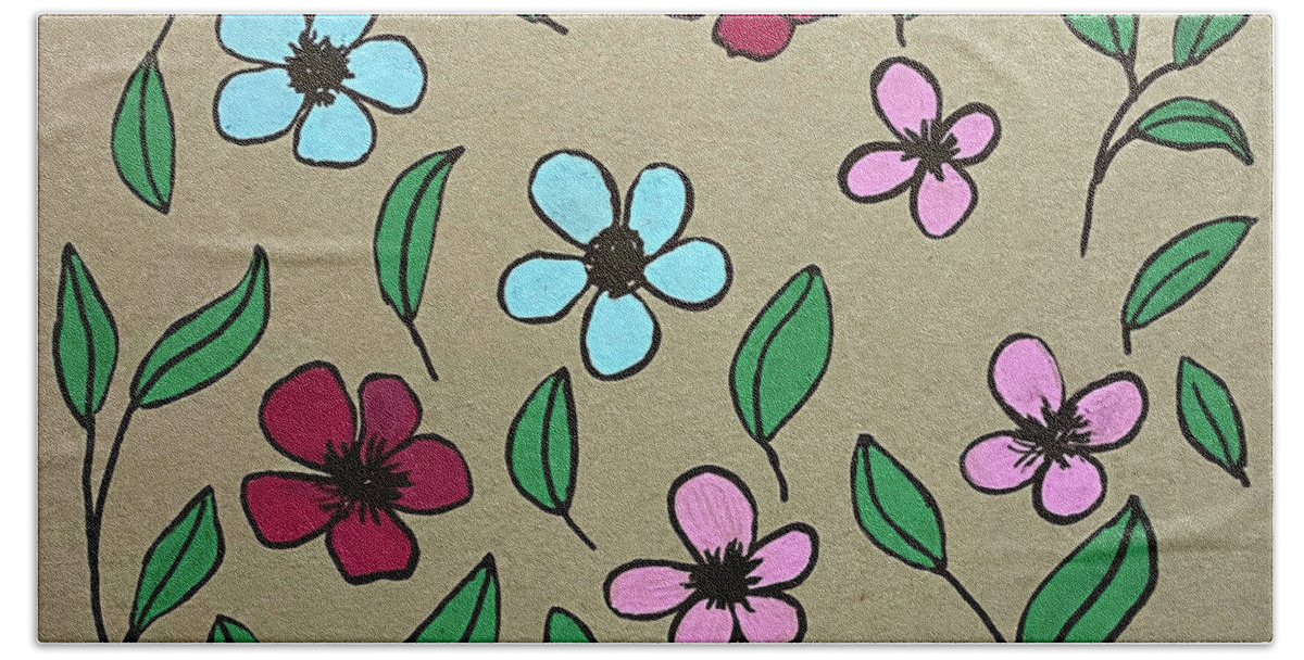 Flower Beach Towel featuring the drawing Paint Pen Flowers by Lisa Neuman