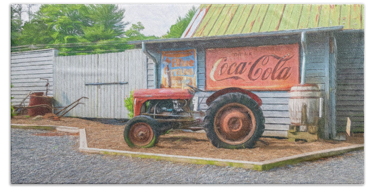 Tractor Beach Towel featuring the digital art Painted Tractor by John Kirkland
