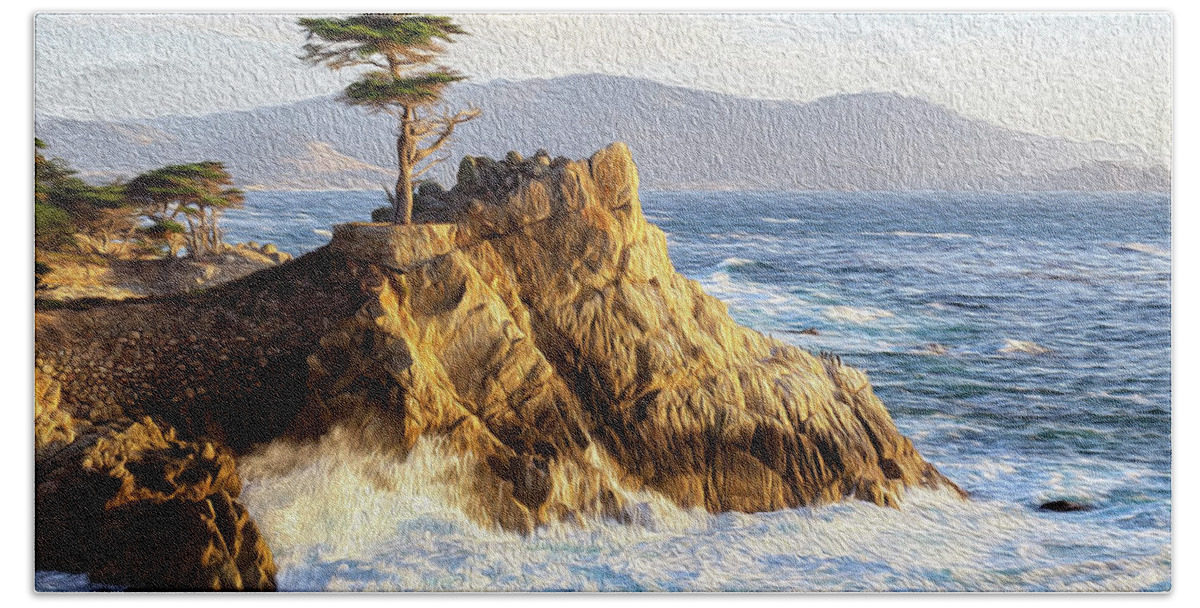 Ngc Beach Towel featuring the photograph Painting of the Lone Cypress by Robert Carter