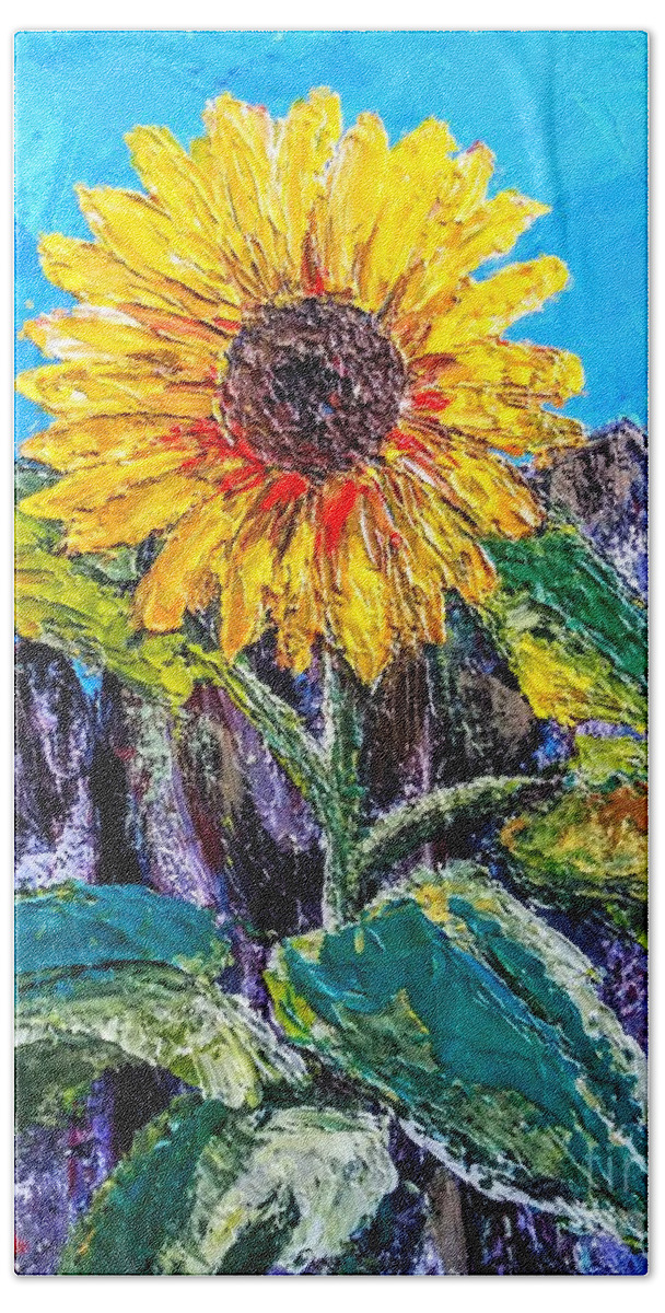 Sunflower Beach Towel featuring the painting Palette Knife Sunflower by Beverly Boulet