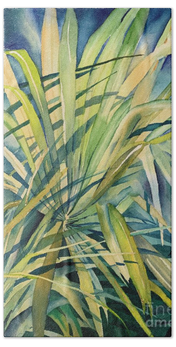 Palm Beach Towel featuring the painting Palm leaves by Liana Yarckin