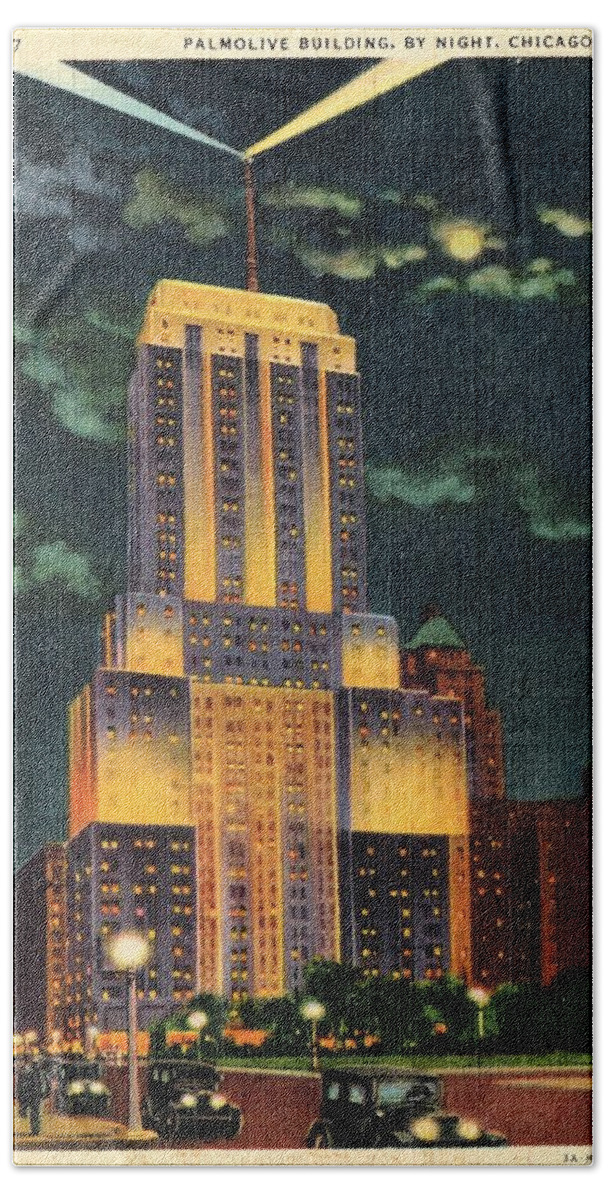Postcard Beach Towel featuring the photograph Palmolive Building Chicago by Mel Thompson