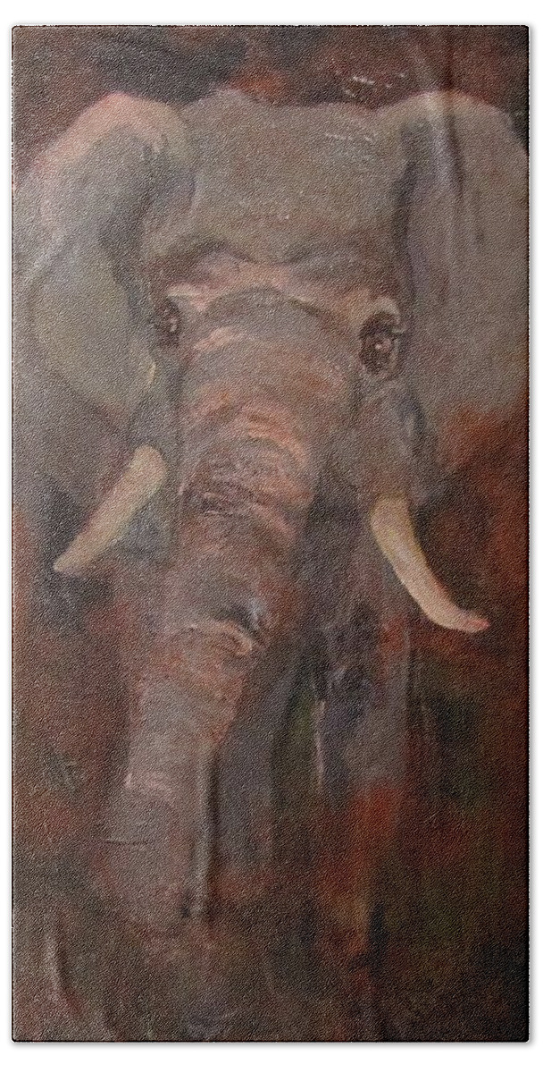 Large African Elephant Beach Towel featuring the painting Pandora Pachyderm by Bobbie O'Toole