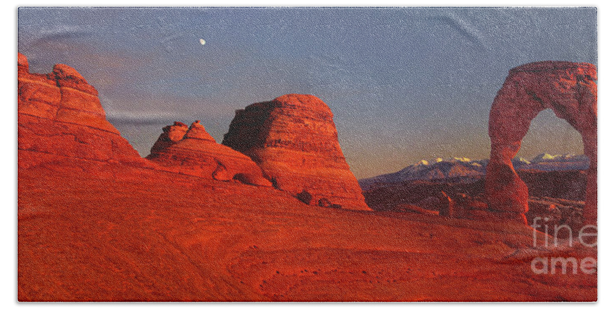 Dave Welling Beach Towel featuring the photograph Panorama Delicate Arch Arches National Park Utah by Dave Welling