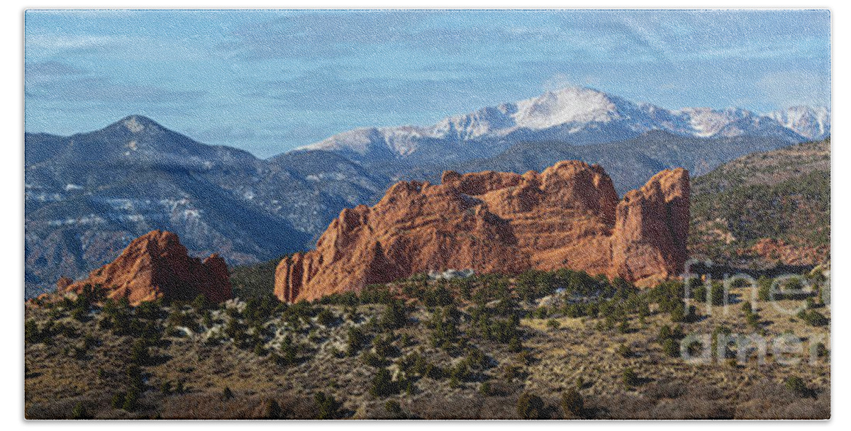 Garden Of The Gods Beach Towel featuring the photograph Panorama of Garden of the Gods by Steven Krull