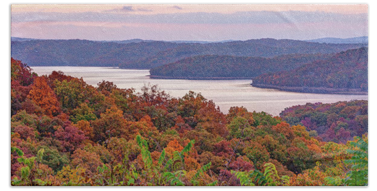Arkansas Landscape Beach Towel featuring the photograph Panoramic Landscape of Beaver Lake - Northwest Arkansas by Gregory Ballos