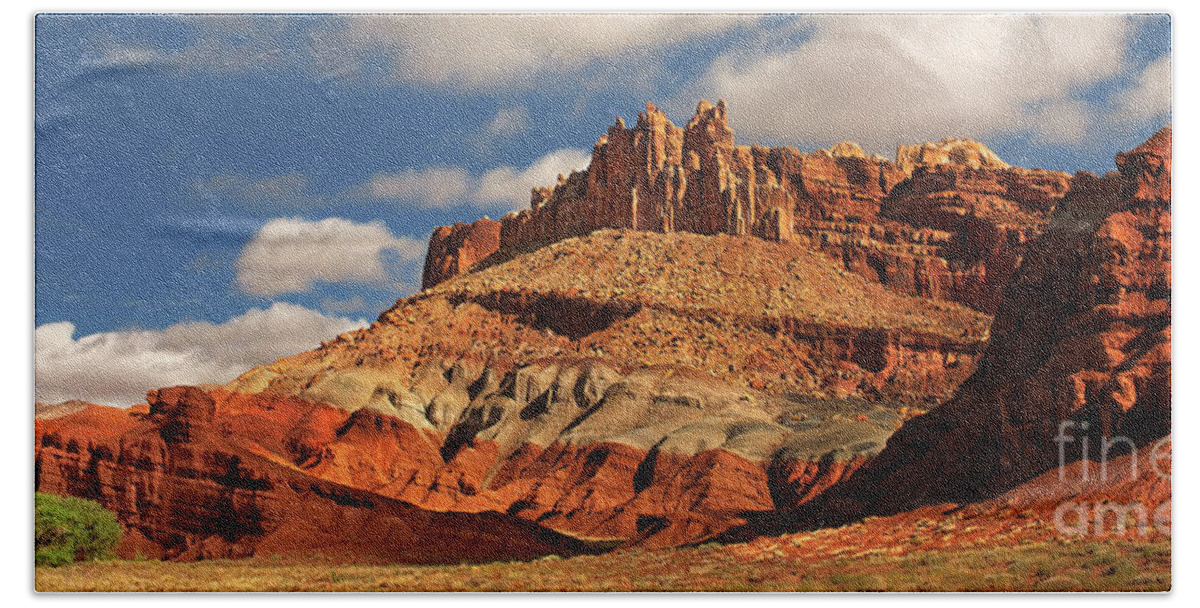 Dave Welling Beach Towel featuring the photograph Panoramic The Castle Formation Capitol Reef National Park by Dave Welling