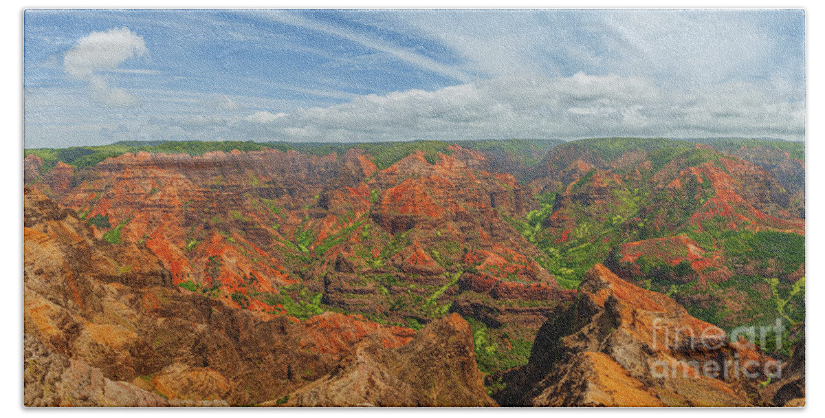 Color Image Beach Towel featuring the photograph Panoramic view over Waimea Canyon by Henk Meijer Photography