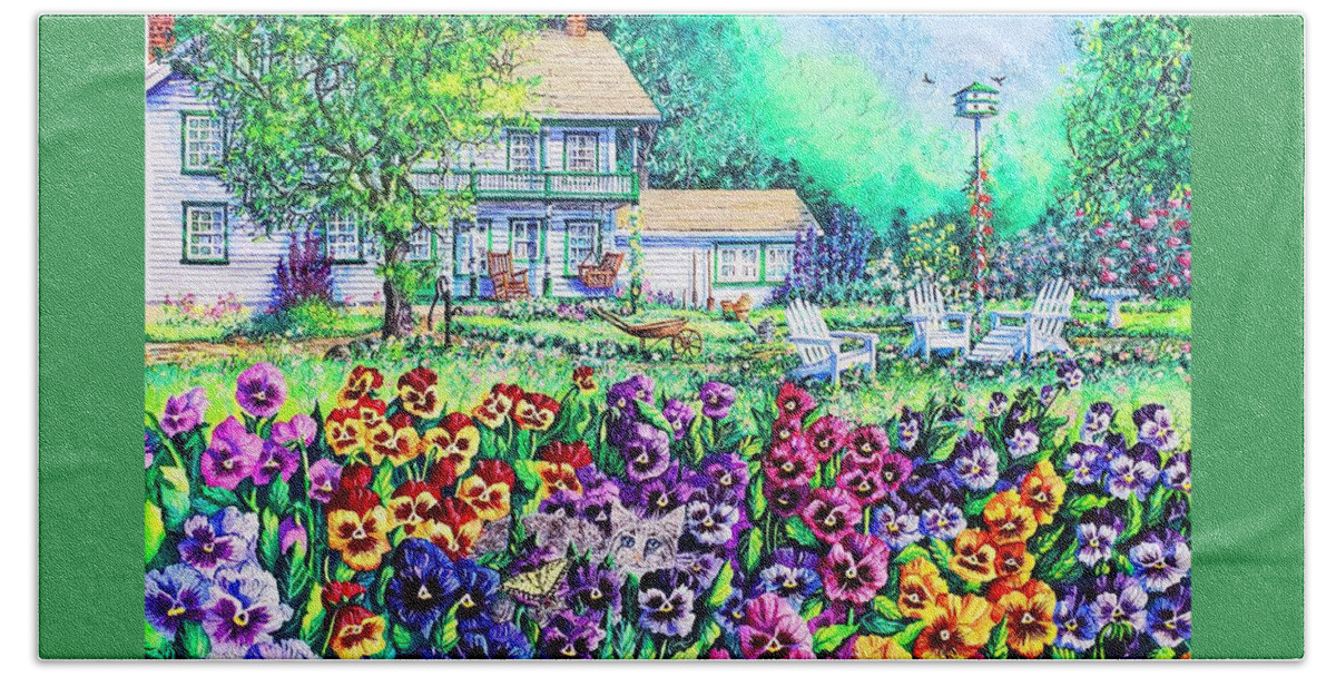 Pansies Beach Towel featuring the painting Pansy Garden by Diane Phalen