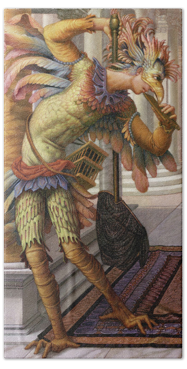 Papageno Beach Towel featuring the painting Papageno by Kurt Wenner