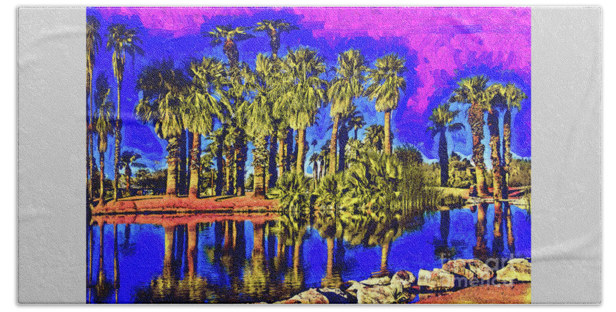 Palm-trees Beach Towel featuring the digital art Papago Palms by Kirt Tisdale