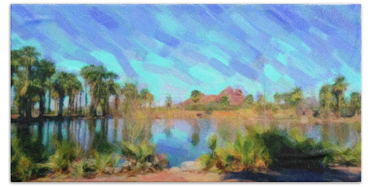 Papago Beach Towel featuring the painting Papago Park by Darrell Foster