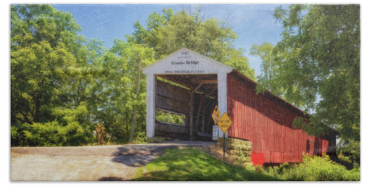 Parke County Beach Towel featuring the photograph Parke County, Indiana - Crooks Covered Bridge by Susan Rissi Tregoning