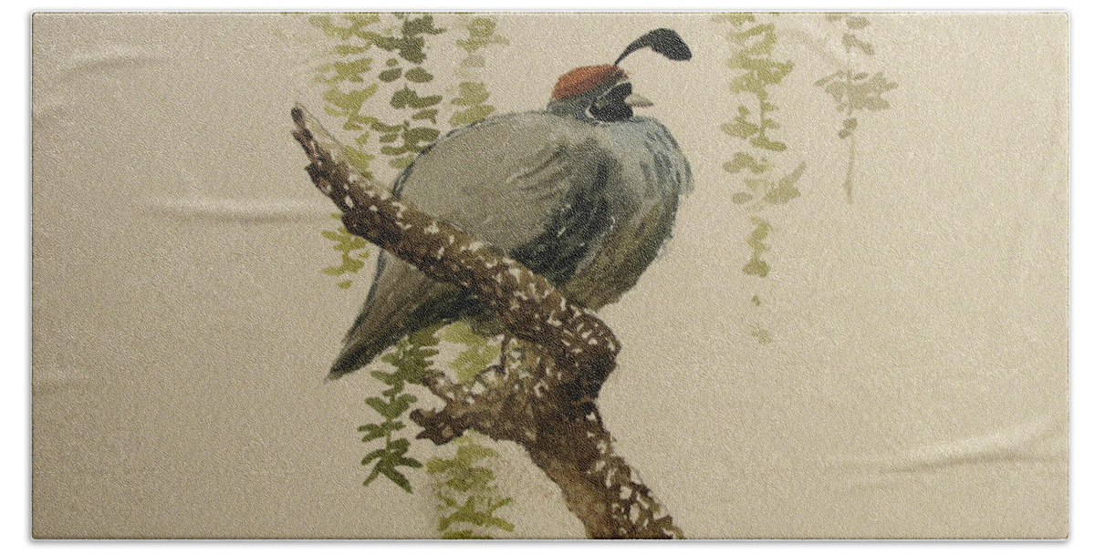 Bird Beach Towel featuring the painting Partridge by Don Morgan
