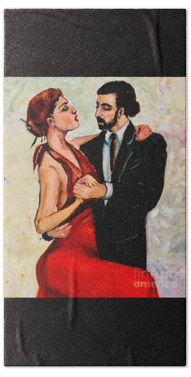Tango Beach Towel featuring the painting Passionate tango by Lana Sylber