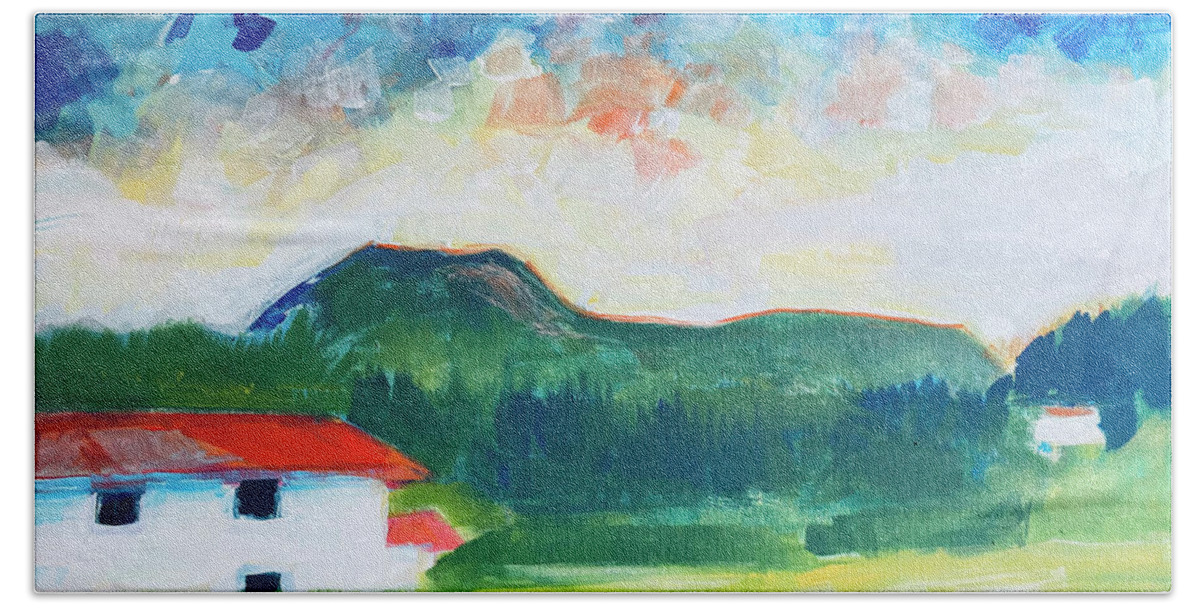 Sky Beach Towel featuring the painting Pasture Land, Ecuador by Suzanne Giuriati Cerny