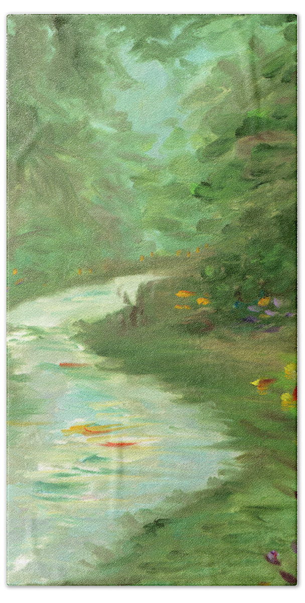 Path Beach Towel featuring the painting Path to Serenity by Juliette Becker