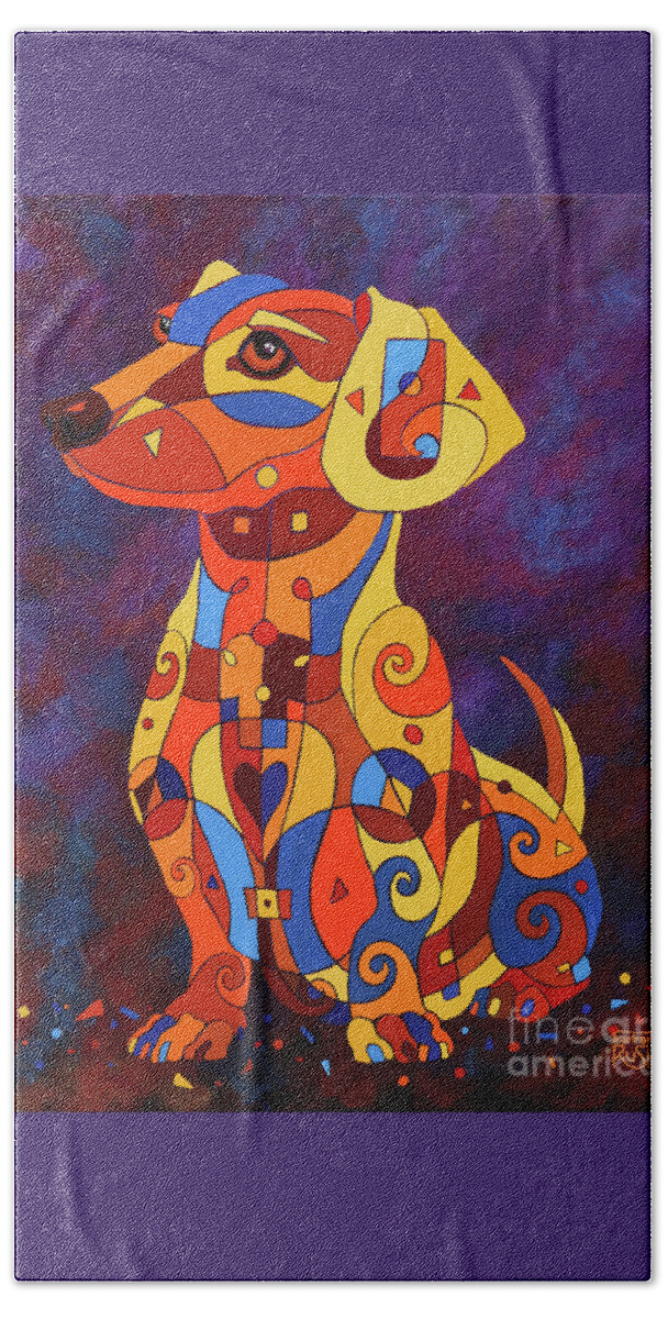 Dachshund Beach Towel featuring the painting Patiently Waiting Dachshund by Barbara Rush